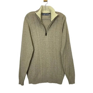 Vintage Oscar De La Renta 1/4 Zip Sweater Pullover M Beige Sherpa Mock Neck